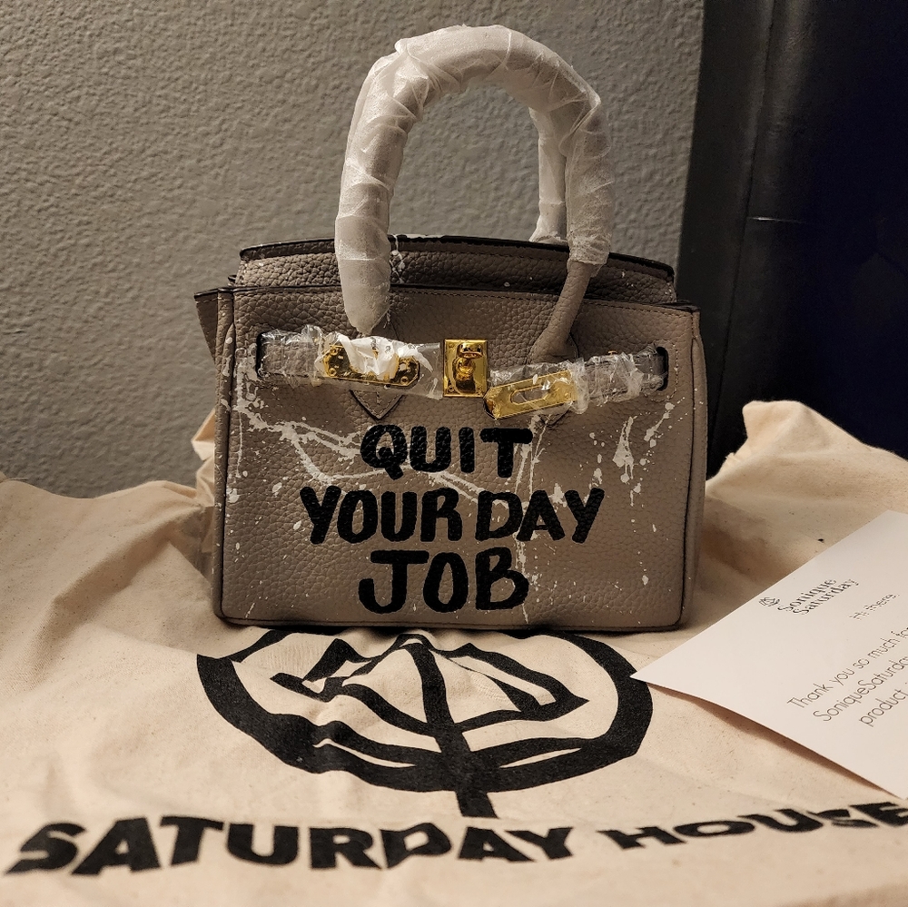 Sonique Saturday House Quit Your Day Job Bag Purse Birkin 25 CM GREY | QYDJ MINI
